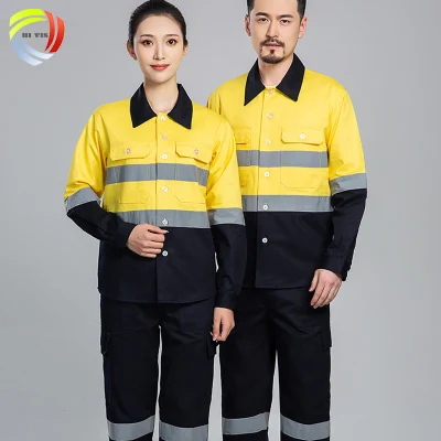 Roupas de trabalho de construção amarelas à prova de fogo de alta visibilidade Camisas de trabalho com fita reflexiva de alta visibilidade