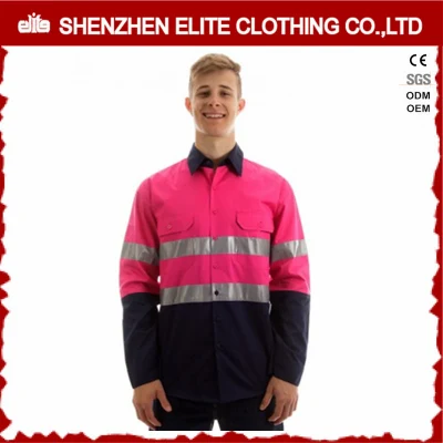 Camisas de trabalho de sarja de algodão 100 rosa masculino Fr para homens com logotipo